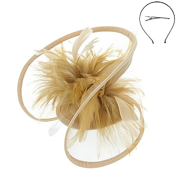 Classy Fascinator with Mesh Netting and Feathers