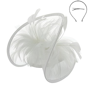 Classy Fascinator with Mesh Netting and Feathers