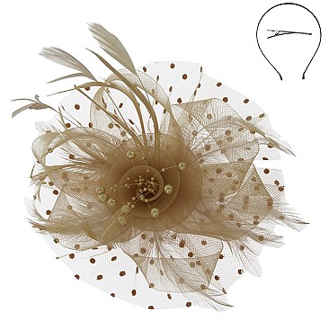 Fashionable Dotted Ruffle Mesh Floral Feather Fascinator