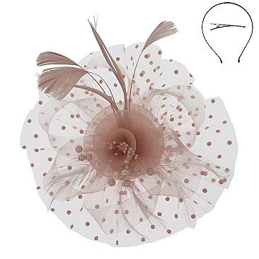 Fashionable Dotted Ruffle Mesh Floral Feather Fascinator