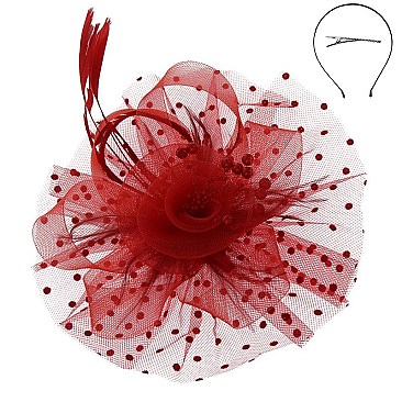 Fashionable Dotted Ruffle Mesh Floral Feather Fascinator