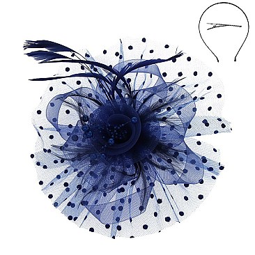 Fashionable Dotted Ruffle Mesh Floral Feather Fascinator