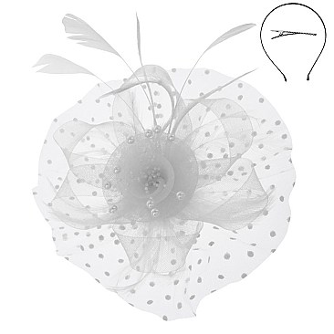 Fashionable Dotted Ruffle Mesh Floral Feather Fascinator