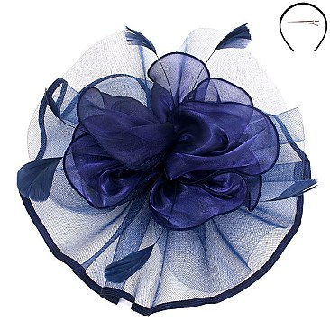 Classy Fascinator with Satin Flower Feather