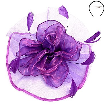 Classy Fascinator with Satin Flower Feather