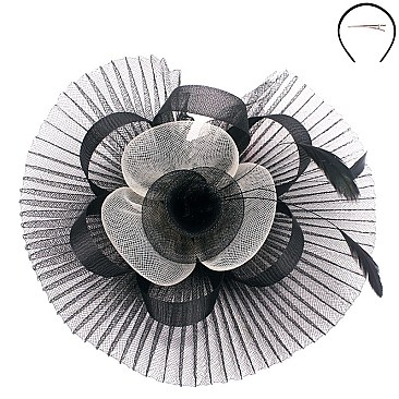 Classy Fascinator with 2tone Ribbed Flower Mesh SLHTH2183