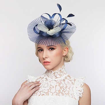 Classy Fascinator with 2tone Ribbed Flower Mesh SLHTH2183