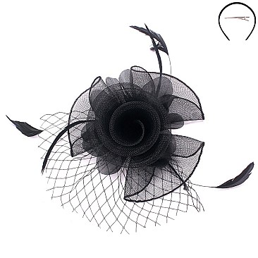 Classy Fascinator with Small Rose Mesh Feather