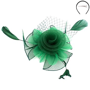 Classy Fascinator with Small Rose Mesh Feather