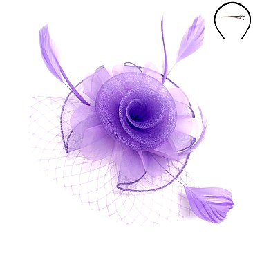 Classy Fascinator with Small Rose Mesh Feather