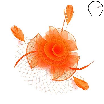 Classy Fascinator with Small Rose Mesh Feather