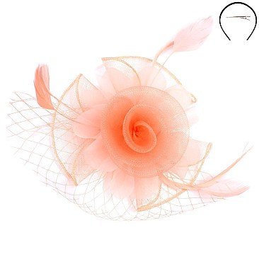 Classy Fascinator with Small Rose Mesh Feather