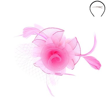 Classy Fascinator with Small Rose Mesh Feather