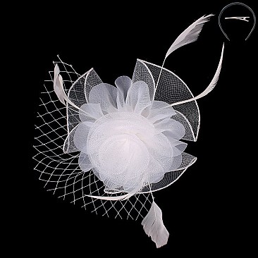 Classy Fascinator with Small Rose Mesh Feather