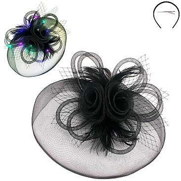 Classy Fascinator with 2 Rose Mesh Loop Lightup