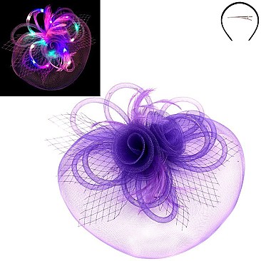 Classy Fascinator with 2 Rose Mesh Loop Lightup