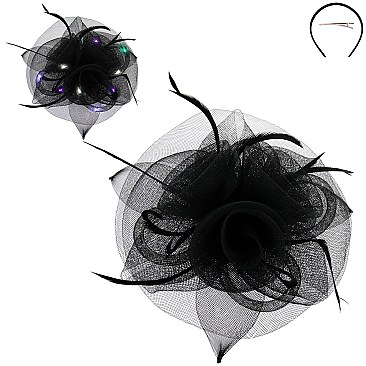 Classy Fascinator with3 Rosette Light Up Mesh