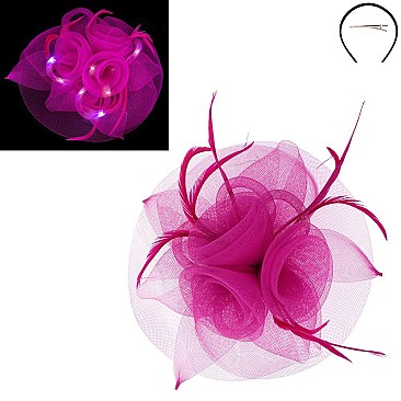 Classy Fascinator with3 Rosette Light Up Mesh