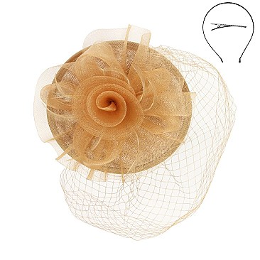 Classy Fascinator with Round Netted Veil Rose SLHTH2206