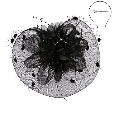 SATIN FLOWER MESH VEIL FASCINATOR