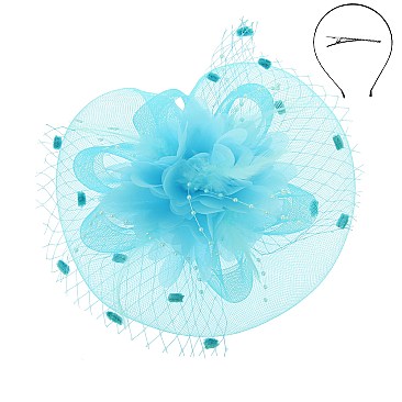 SATIN FLOWER MESH VEIL FASCINATOR