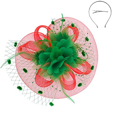 SATIN FLOWER MESH VEIL FASCINATOR