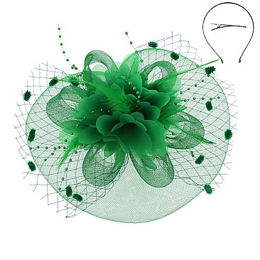 SATIN FLOWER MESH VEIL FASCINATOR