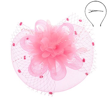 SATIN FLOWER MESH VEIL FASCINATOR