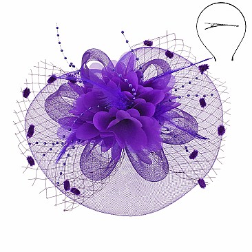 SATIN FLOWER MESH VEIL FASCINATOR