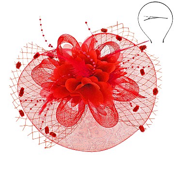 SATIN FLOWER MESH VEIL FASCINATOR