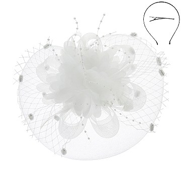 SATIN FLOWER MESH VEIL FASCINATOR