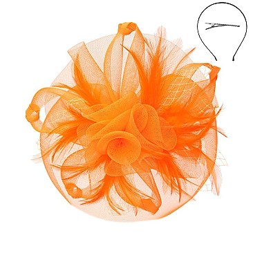 Classy Fascinator with Mesh 3 Flower Feather SLHTH2260