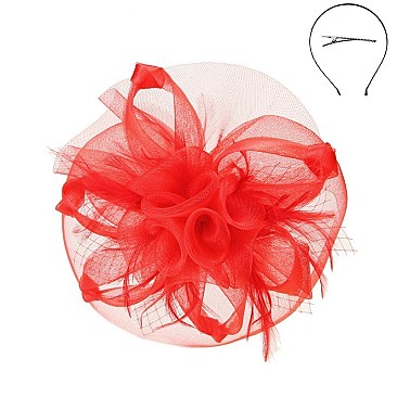 Classy Fascinator with Mesh 3 Flower Feather SLHTH2260