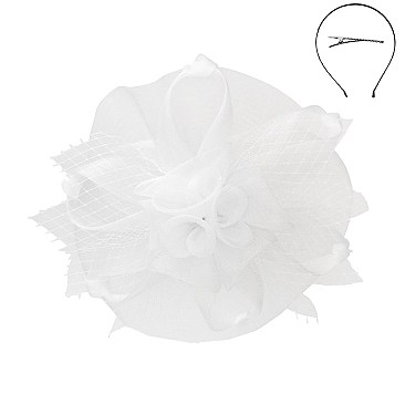 Classy Fascinator with Mesh 3 Flower Feather SLHTH2260