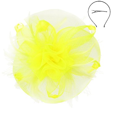 Classy Fascinator with Mesh 3 Flower Feather SLHTH2260