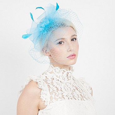 Classy Fascinator with Mesh Floral Feather