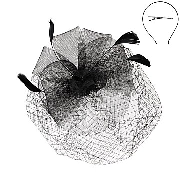 Classy Fascinator with Mesh Floral Feather