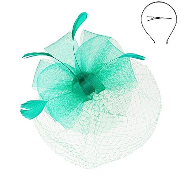 Classy Fascinator with Mesh Floral Feather