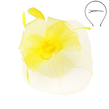 Classy Fascinator with Mesh Floral Feather
