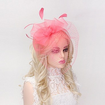 Classy Fascinator with Mesh Floral Feather