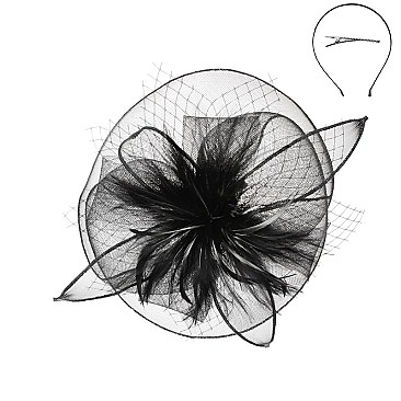 Classy Fascinator with Mesh Veil Floral Feather SLHTH2263
