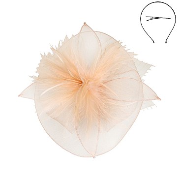 Classy Fascinator with Mesh Veil Floral Feather SLHTH2263