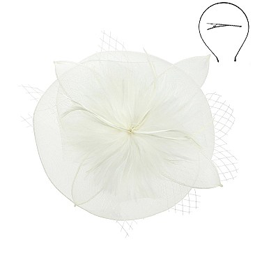 Classy Fascinator with Mesh Veil Floral Feather SLHTH2263