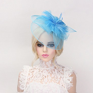 Classy Fascinator with Mesh Veil Floral Feather SLHTH2263