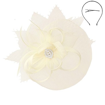 Classy Fascinator With Gem Mesh Floral Feather