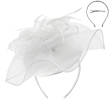 Classy MESH FLORAL FEATHER CAP Fascinator