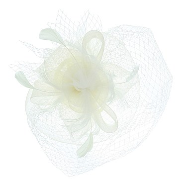FEATHER ROSE DOUBLE VEIL LIFTED FASCINATOR SINAMAY TOP