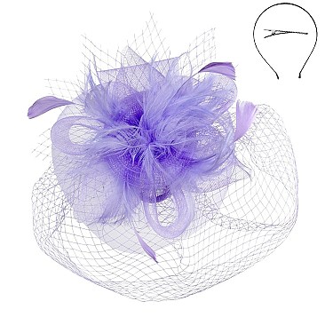 FEATHER ROSE DOUBLE VEIL LIFTED FASCINATOR SINAMAY TOP