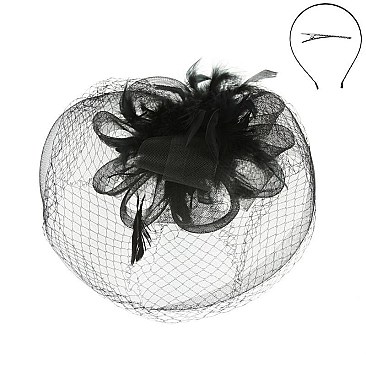 FEATHERED MESH VEIL LOOP FLOWER FASCINATOR