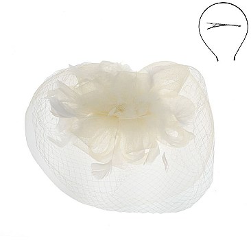 FEATHERED MESH VEIL LOOP FLOWER FASCINATOR